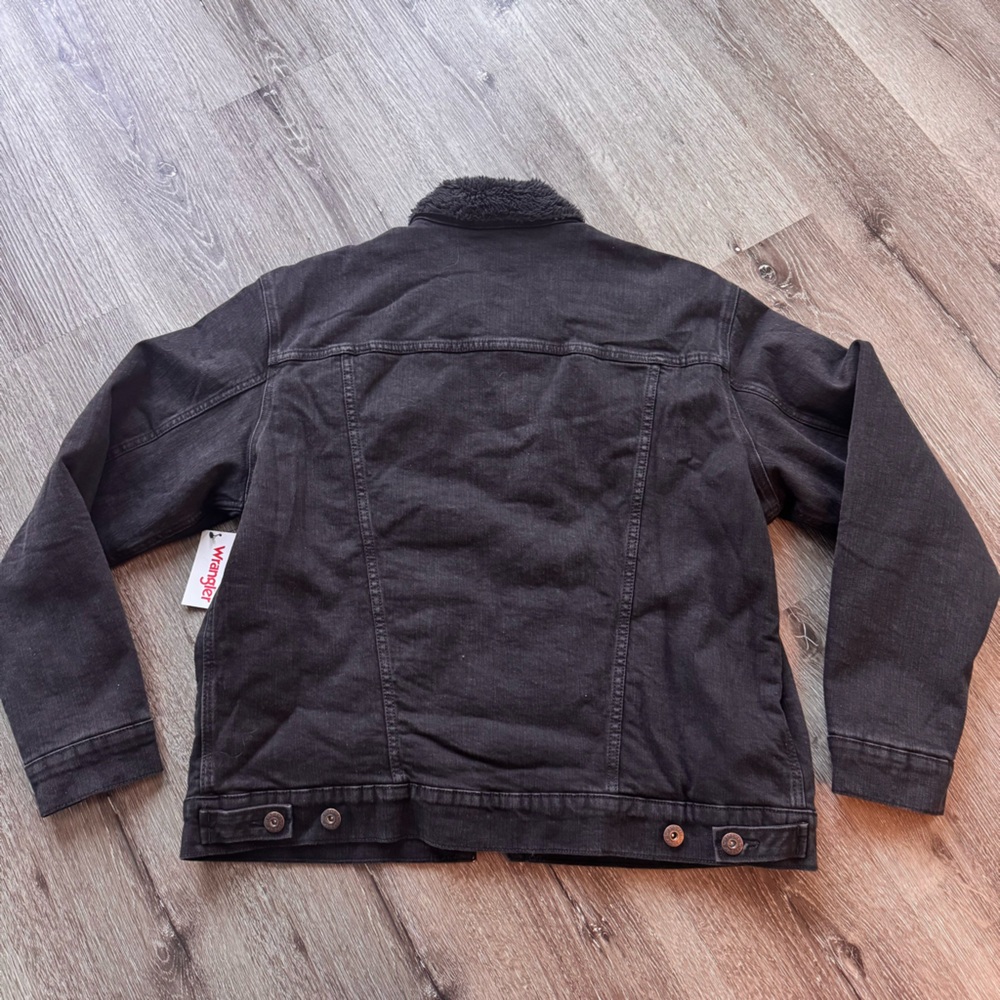 NWT Wrangler Sherpa Lined Trucker Jacket Black Men’s Large Western Denim Coat - Picture 7 of 7